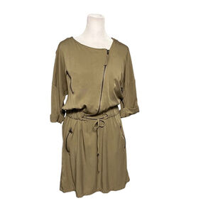 Mango Green Khaki Asymmetrical Zipper Mini Dress Size 4